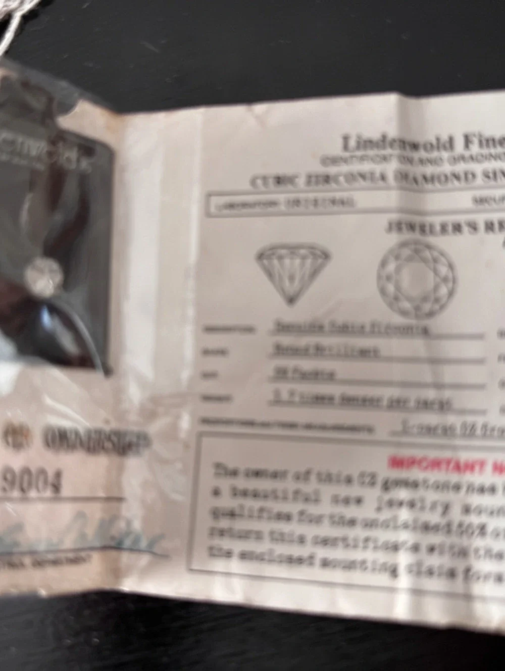 Lindenwold Fine Jewelers 1990 Genuine Cubic Zirconia Round Brilliant Cut Stone